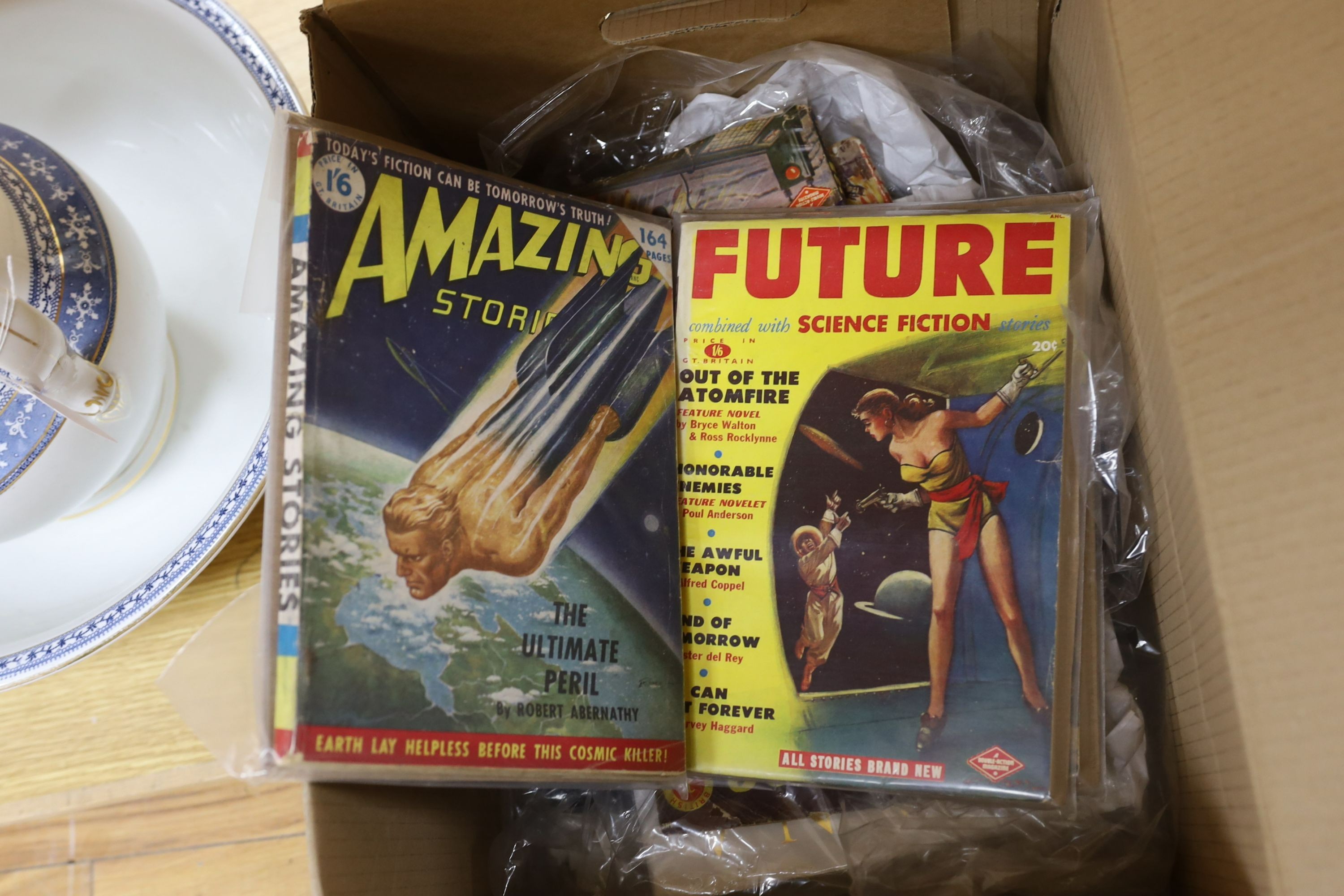 Mixed publications including sci-fi related, stamps etc (1 box)